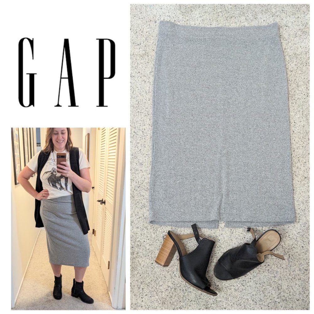 GAP Grey Ribbed Knit Midi Skirt Women's Size XL